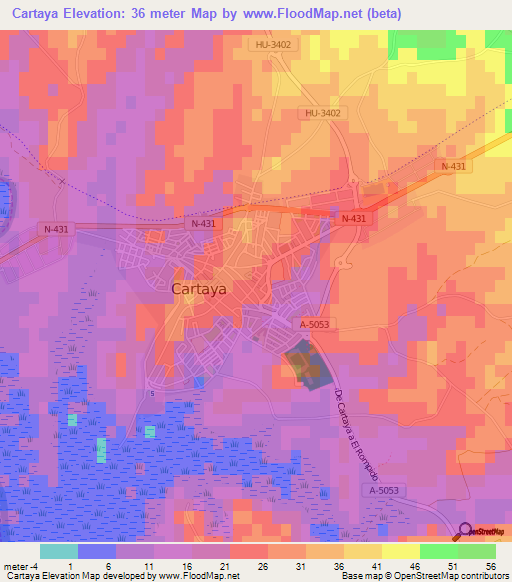 Cartaya,Spain Elevation Map