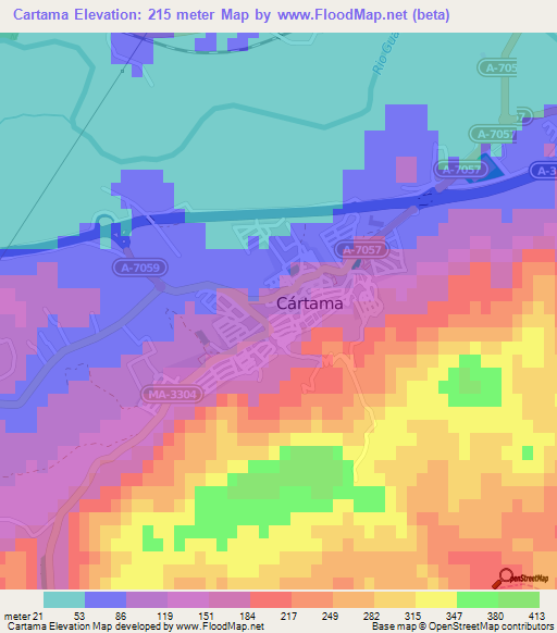 Cartama,Spain Elevation Map