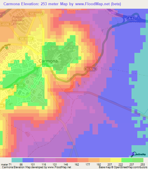 Carmona,Spain Elevation Map