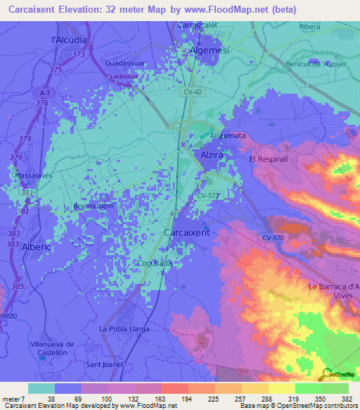 Carcaixent,Spain Elevation Map