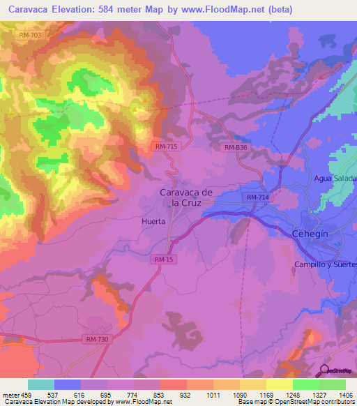 Caravaca,Spain Elevation Map