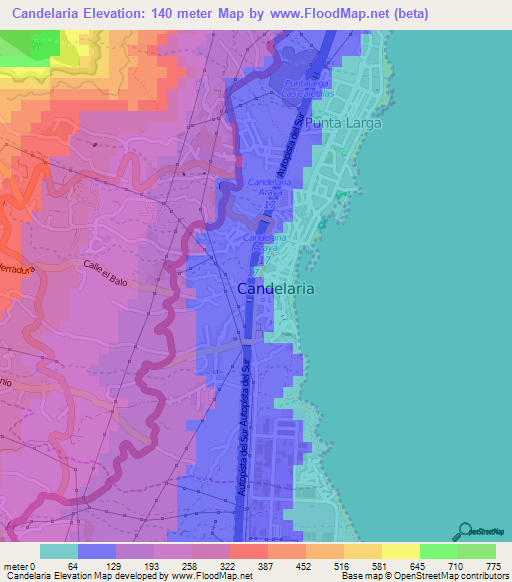 Candelaria,Spain Elevation Map