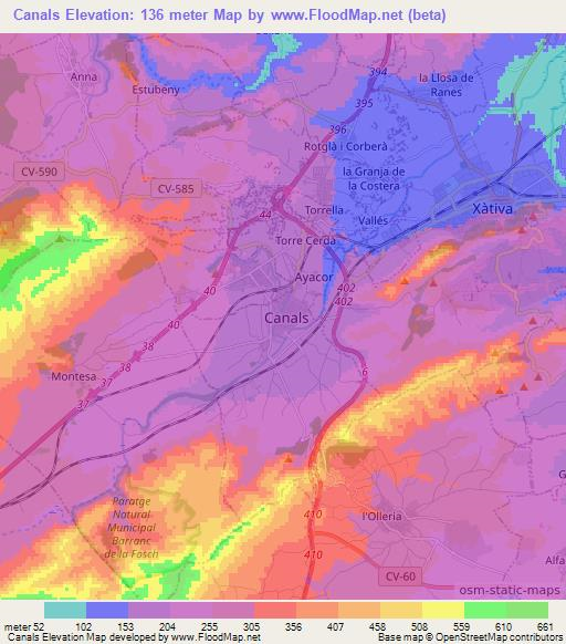 Canals,Spain Elevation Map