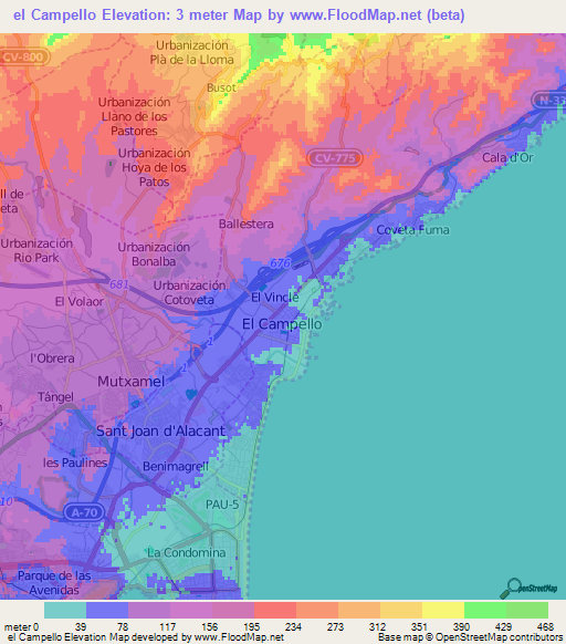el Campello,Spain Elevation Map