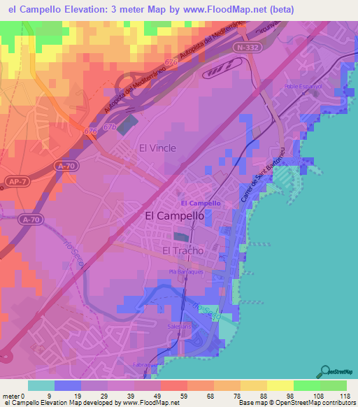 el Campello,Spain Elevation Map