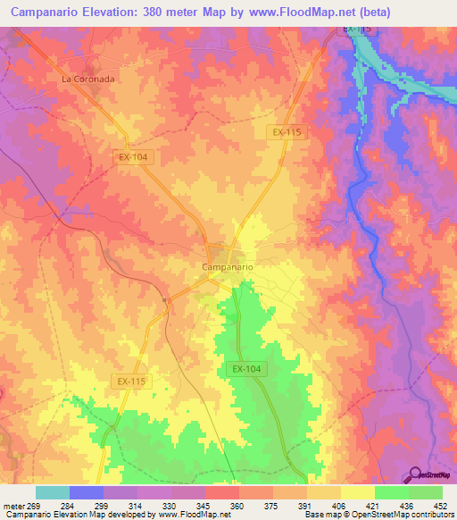 Campanario,Spain Elevation Map