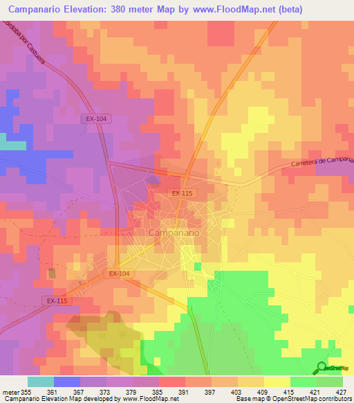 Campanario,Spain Elevation Map