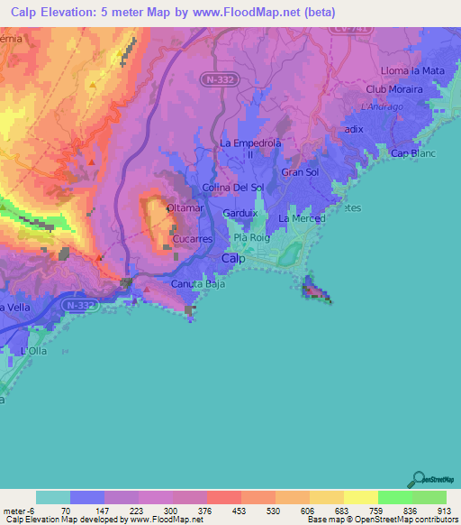 Calp,Spain Elevation Map