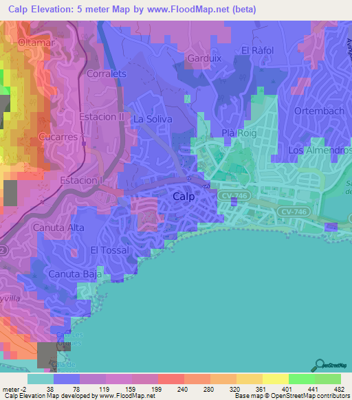 Calp,Spain Elevation Map