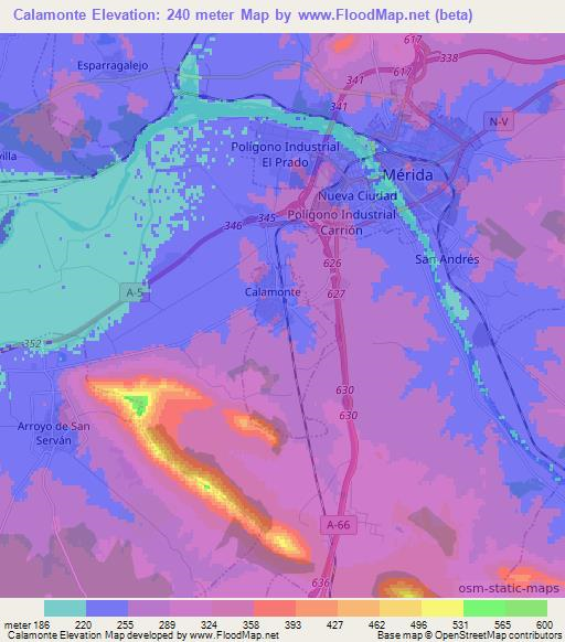 Calamonte,Spain Elevation Map