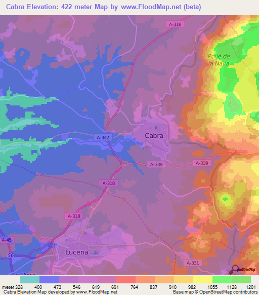 Cabra,Spain Elevation Map