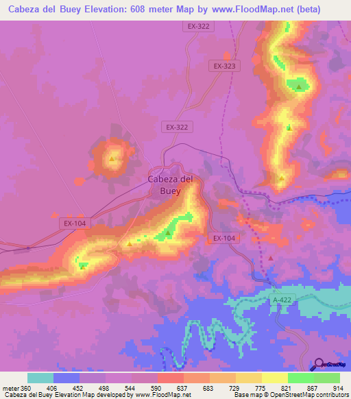 Cabeza del Buey,Spain Elevation Map