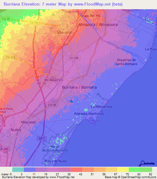 Burriana,Spain Elevation Map