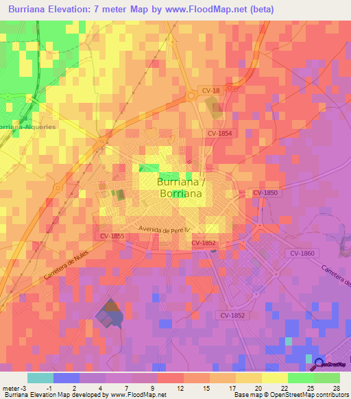 Burriana,Spain Elevation Map