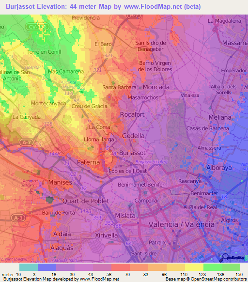 Burjassot,Spain Elevation Map