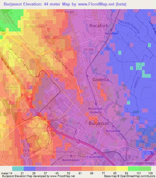 Burjassot,Spain Elevation Map