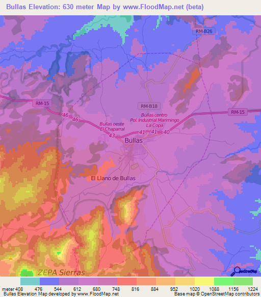 Bullas,Spain Elevation Map