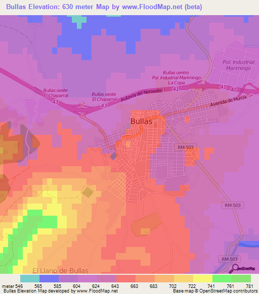 Bullas,Spain Elevation Map