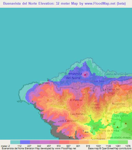 Buenavista del Norte,Spain Elevation Map