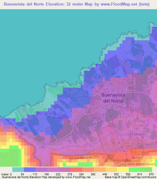 Buenavista del Norte,Spain Elevation Map