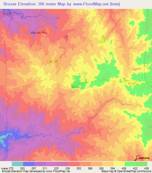 Brozas,Spain Elevation Map