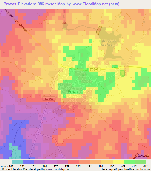 Brozas,Spain Elevation Map