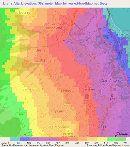 Brena Alta,Spain Elevation Map