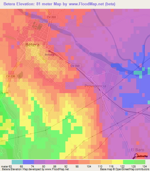 Betera,Spain Elevation Map