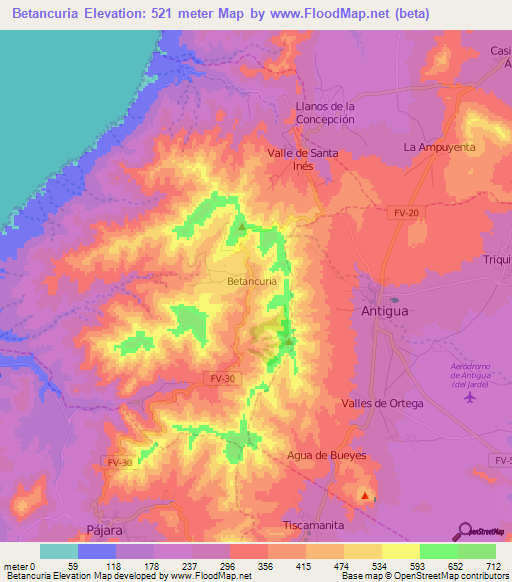 Betancuria,Spain Elevation Map