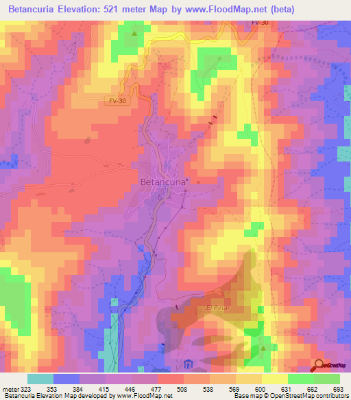 Betancuria,Spain Elevation Map