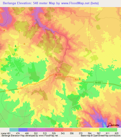 Berlanga,Spain Elevation Map