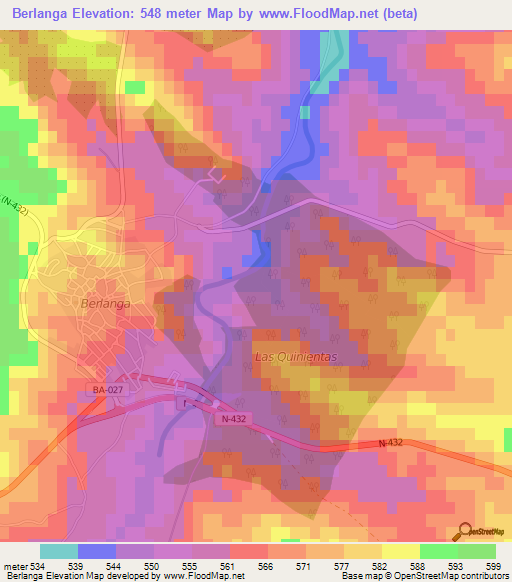 Berlanga,Spain Elevation Map