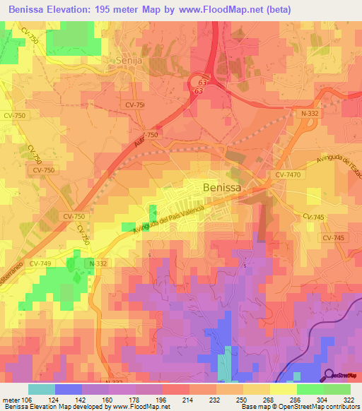 Benissa,Spain Elevation Map