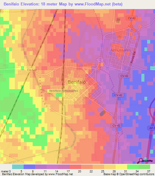 Benifaio,Spain Elevation Map