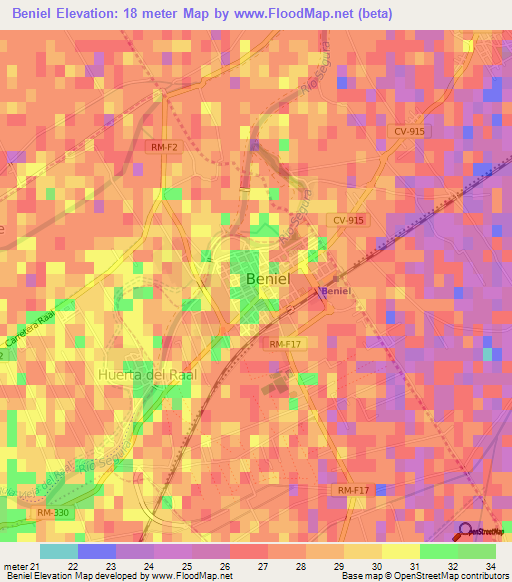 Beniel,Spain Elevation Map