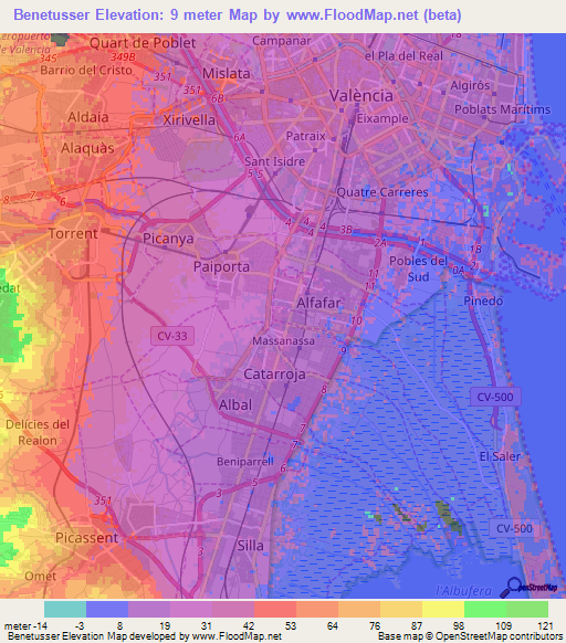 Benetusser,Spain Elevation Map