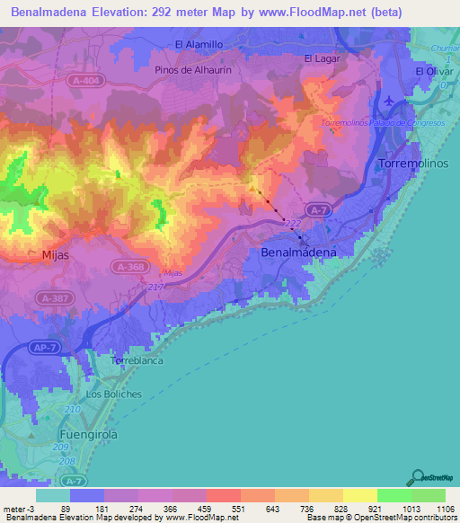 Benalmadena,Spain Elevation Map