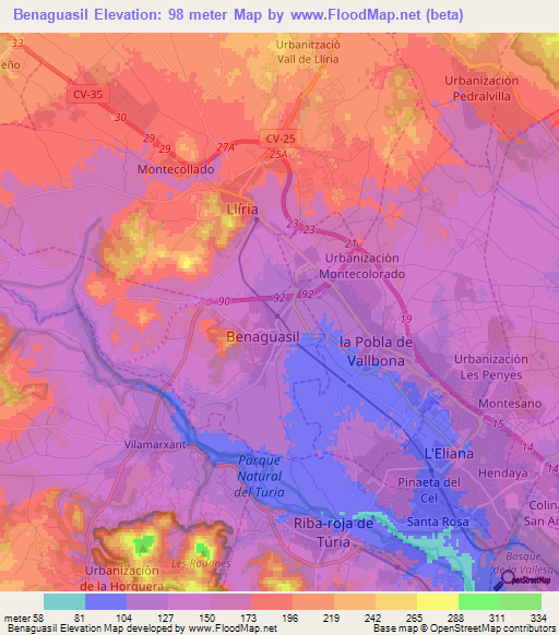 Benaguasil,Spain Elevation Map