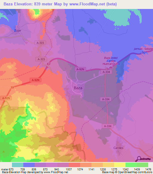 Baza,Spain Elevation Map