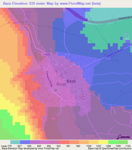 Baza,Spain Elevation Map