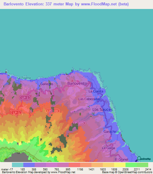 Barlovento,Spain Elevation Map