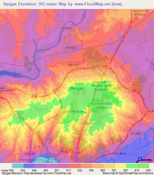 Bargas,Spain Elevation Map