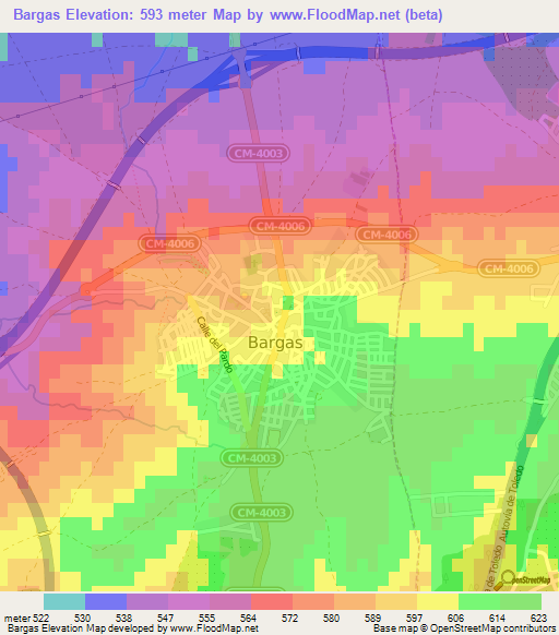 Bargas,Spain Elevation Map