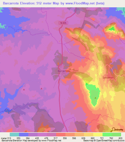 Barcarrota,Spain Elevation Map