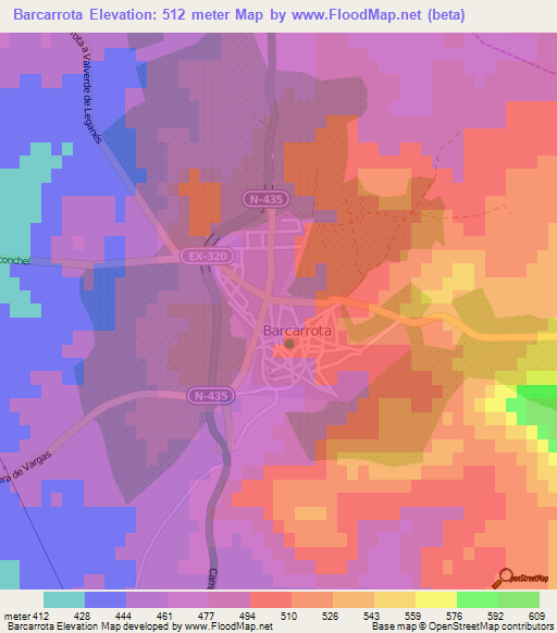 Barcarrota,Spain Elevation Map