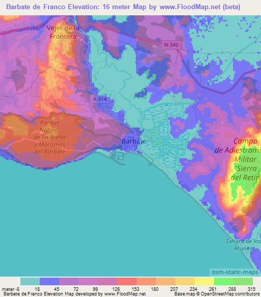 Barbate de Franco,Spain Elevation Map