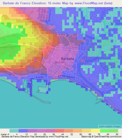 Barbate de Franco,Spain Elevation Map