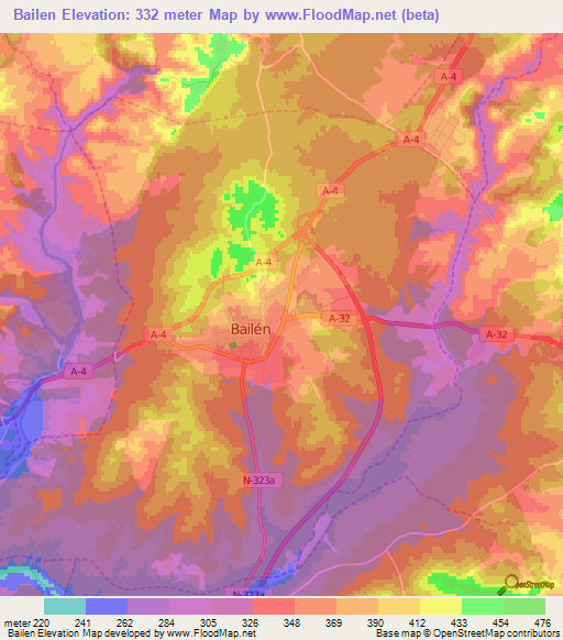 Bailen,Spain Elevation Map