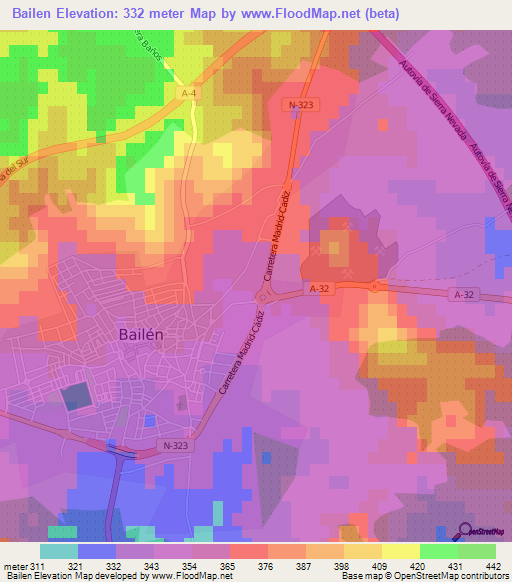 Bailen,Spain Elevation Map