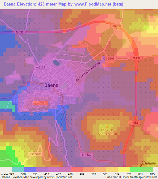 Baena,Spain Elevation Map